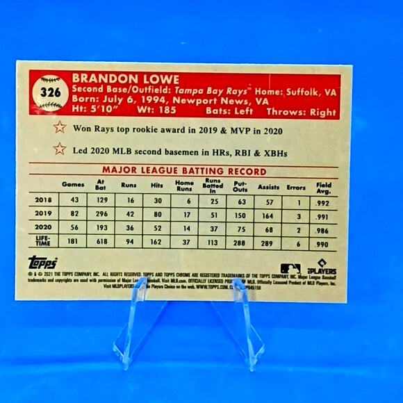 2021 Topps Chrome Platinum Anniversary - Brandon Lowe #326 - Picture 5 of 5